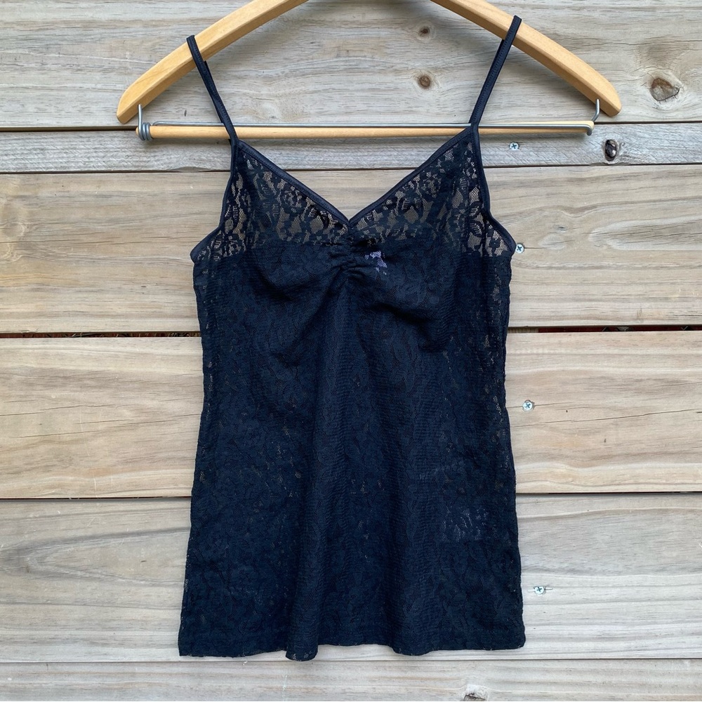 H&M Black Lace Camisole Basic V-Neck Stretch Size 8